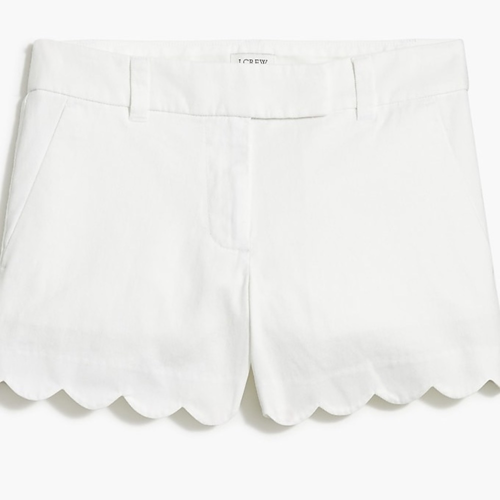White Scalloped Linen J. Crew Shorts